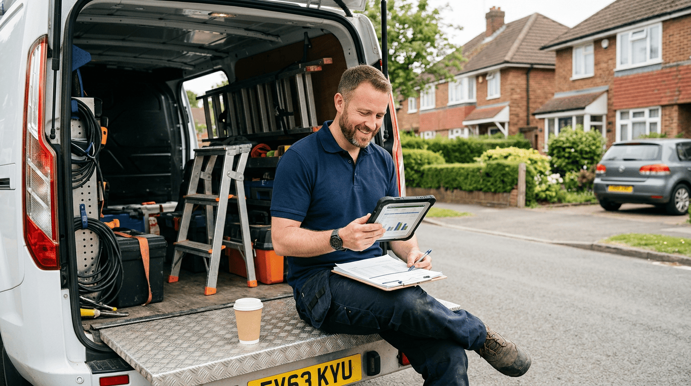 UK self-employed tradesperson reviewing finances
